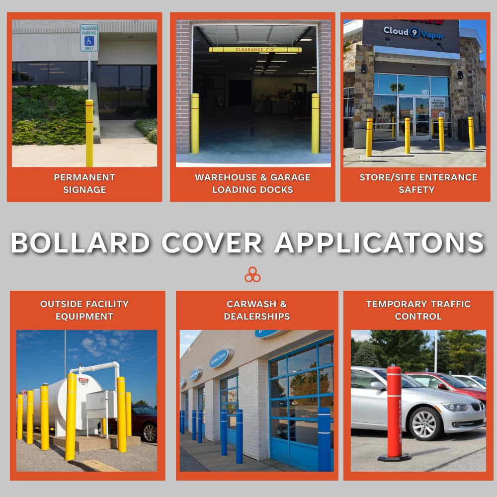 BollardGard 7" x 52" 4-Pack Bollard Cover (Yellow Red Tape)