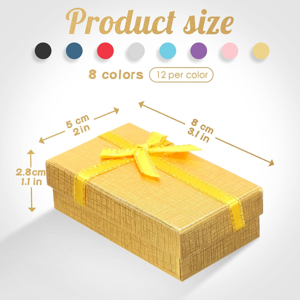 72 Pcs Small Jewelry Gift Boxes Bulk with Ribbon Ring,8 Colors
