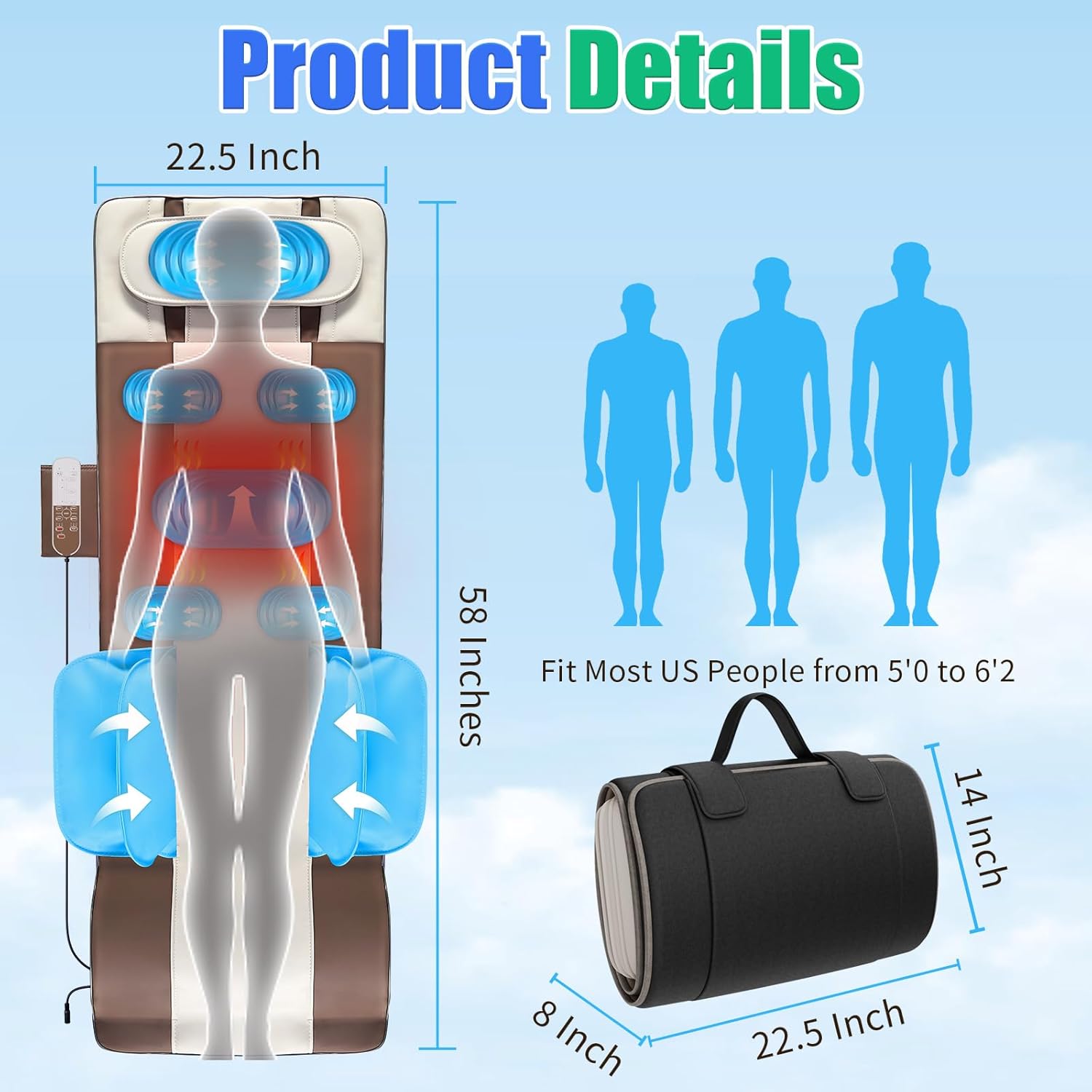 Full Body Massage Mat, 3D Body Stretching & Lumbar Traction, Back Heating, Traction Up & Down, Curve Stretch, Twist