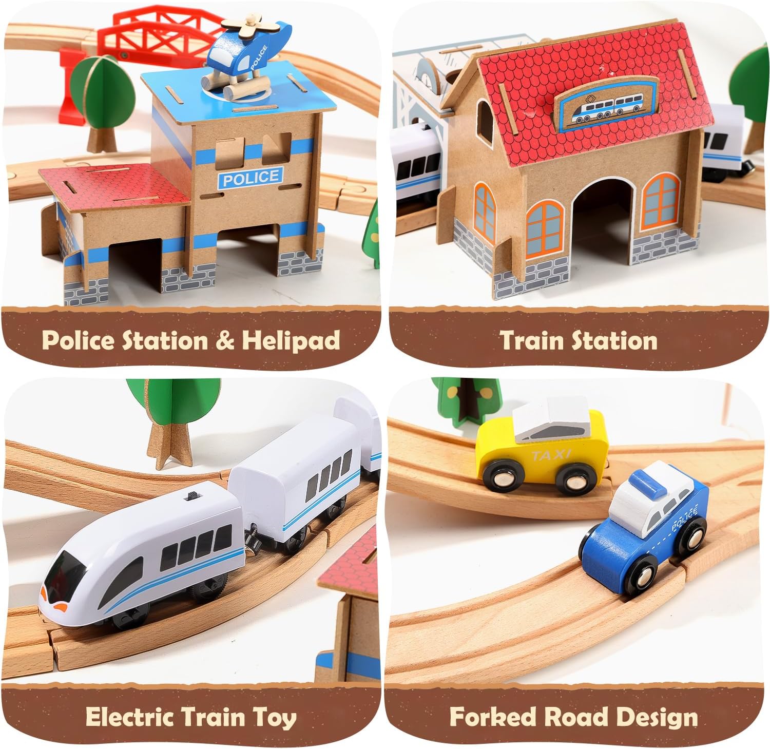 Electric Wooden Train Track Set Toy for Toddlers & Kids | 88 PCS Premium Beech Wood Train Tracks, Magnetic Train Set