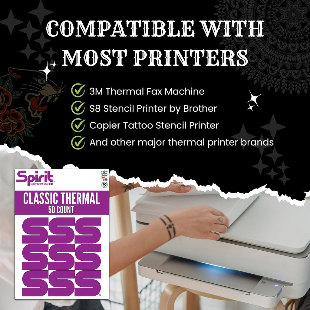 Classic Thermal Tattoo Stencil Transfer Paper, 8.5" x 11" Professional Tattoo Stencil Paper, Skin Safe, Certified