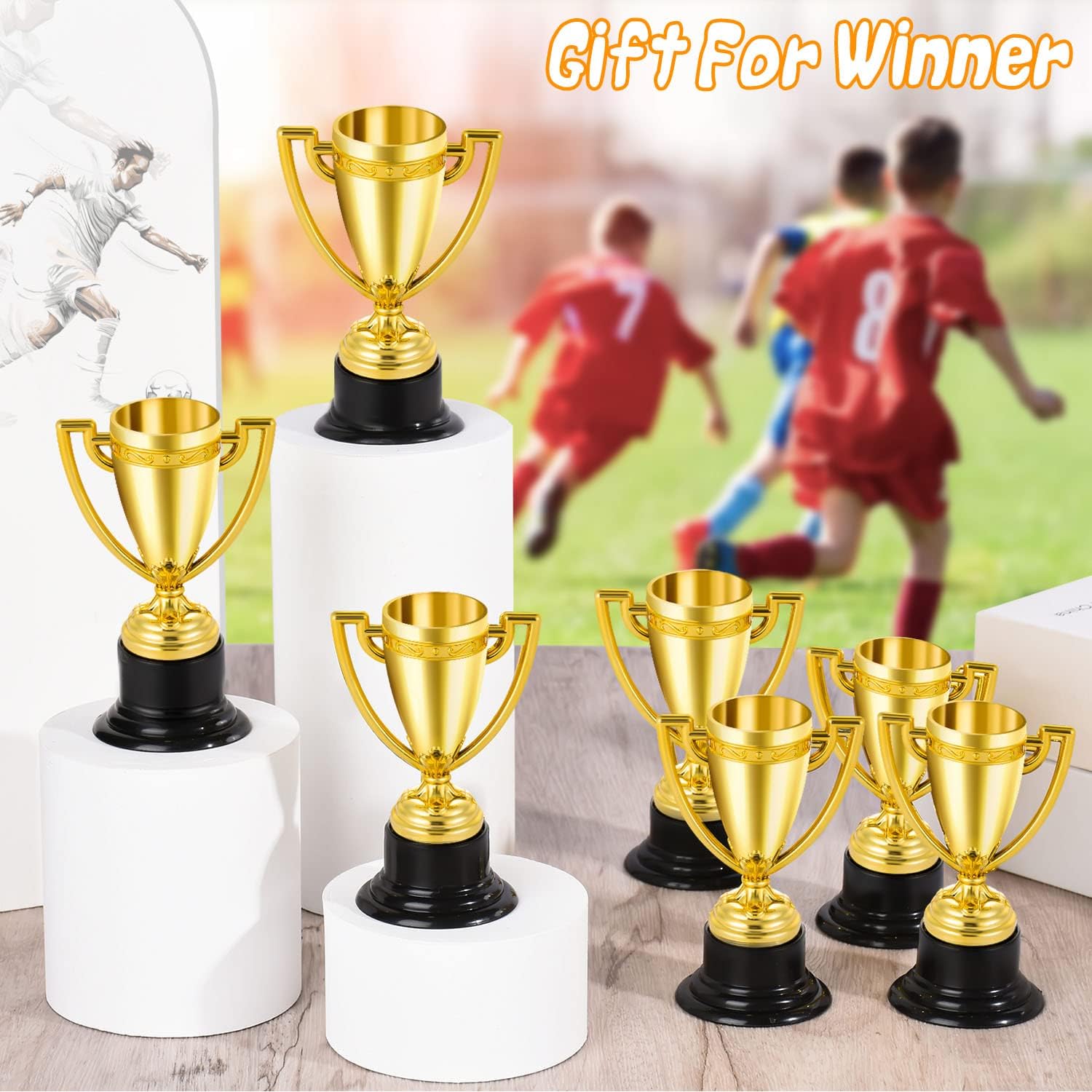 Mini Trophies Bulk for Kids, 9Pcs Plastic Gold Small Trophy Cups, Golden Award Trophy Cups for Classroom School