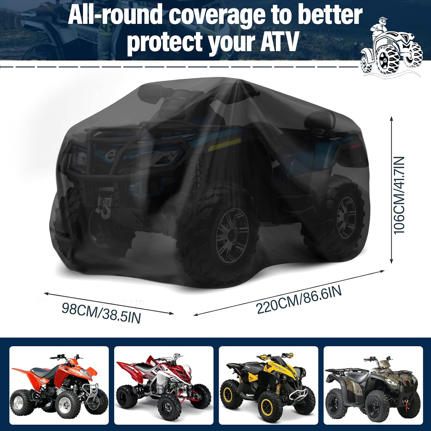 ATV Cover Waterproof, Heavy Duty Windproof Quad Covers, All Weather Protection 4 Wheeler Covers fit for Kawasaki