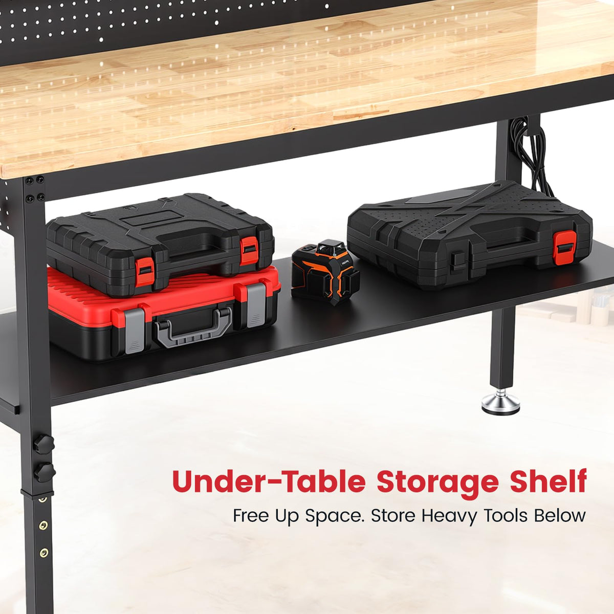 60" Heavy Duty Adjustable Height Workbench, 3000 LBS Capacity