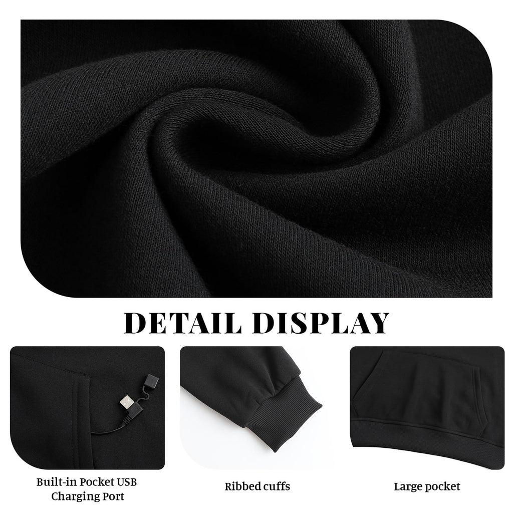 Men's Heated Hoodies Pullover USB Electric Hooded Sweatshirt Winter Warm