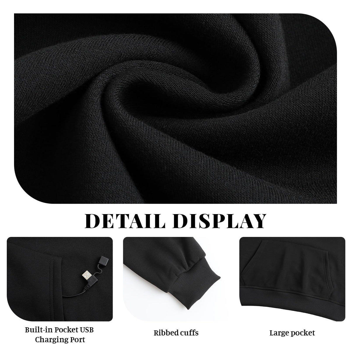 Men's Heated Hoodies Pullover USB Electric Hooded Sweatshirt Winter Warm