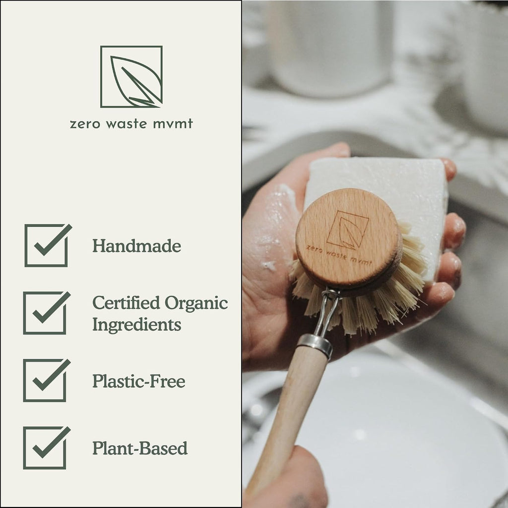Solid Dish Soap Bar | Bergamot + Lime | Natural, Zero Waste Soap | Plastic-Free Dish Soap Block | USDA Certified