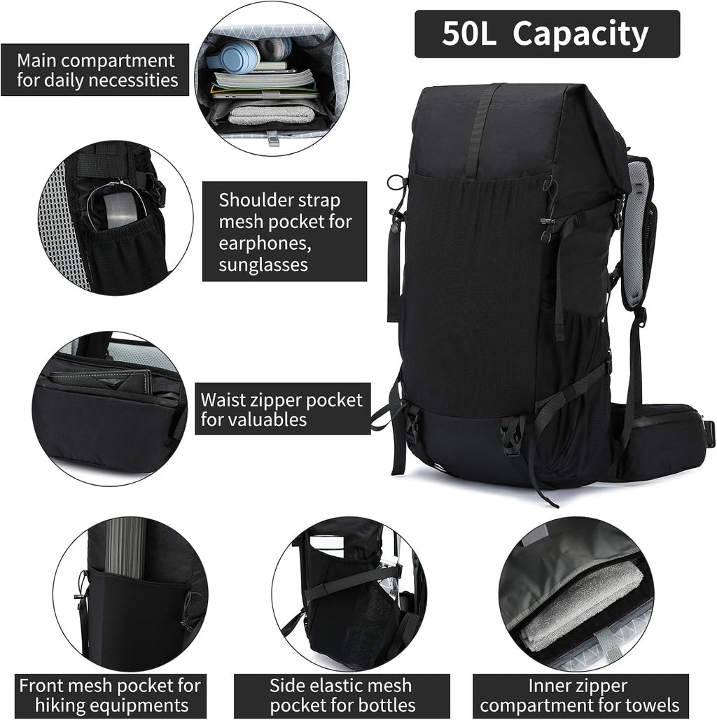 Hiking Backpack,40L to 50L Extra Large Capacity Hiking Bag,Internal Frame Camping Backpack,Upgraded X-PAC Lightweight