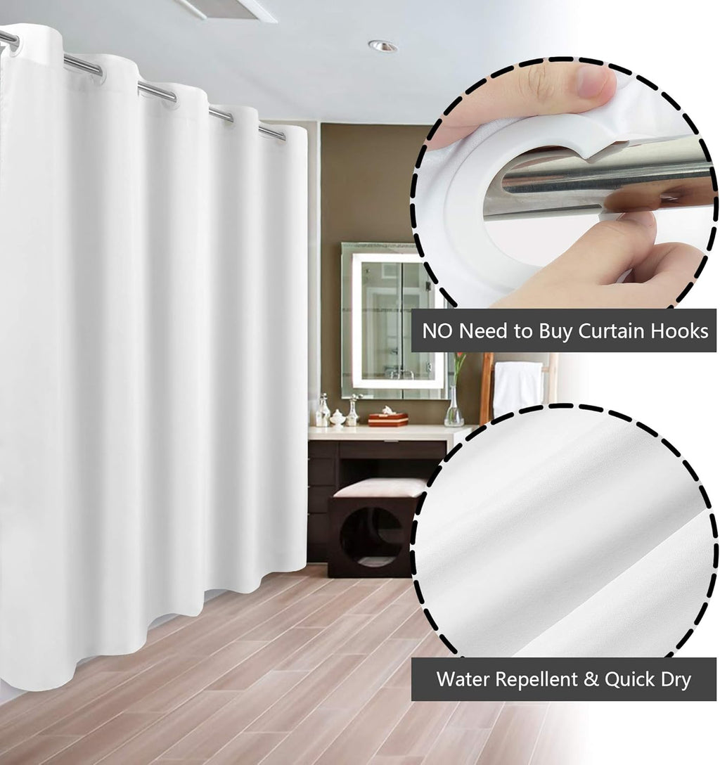 No Hook Hotel Cloth Shower Curtain White, Standard Size | Waterproof Microfiber, Bottom Magnets, Soft Washable Fabric