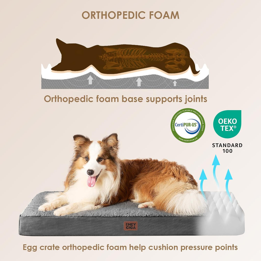 Orthopedic XL Dog Beds for Extra Large Dogs with Removable Washable Cover for Crate, Grey, 41x27