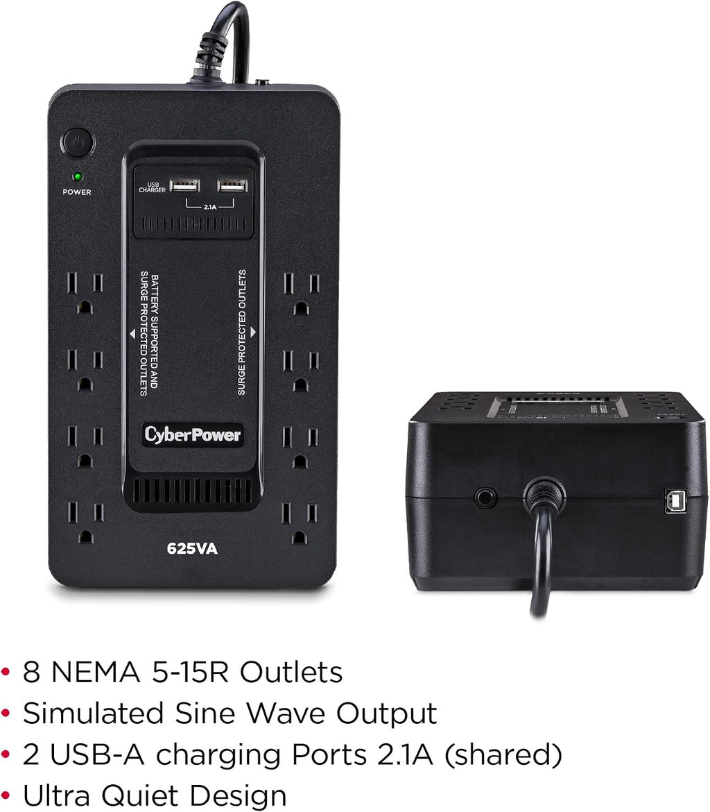 ST625U Standby UPS Battery Backup and Surge Protector | 625VA/360W, 8 Outlets, 2 USB Charging Ports, Compact, UL