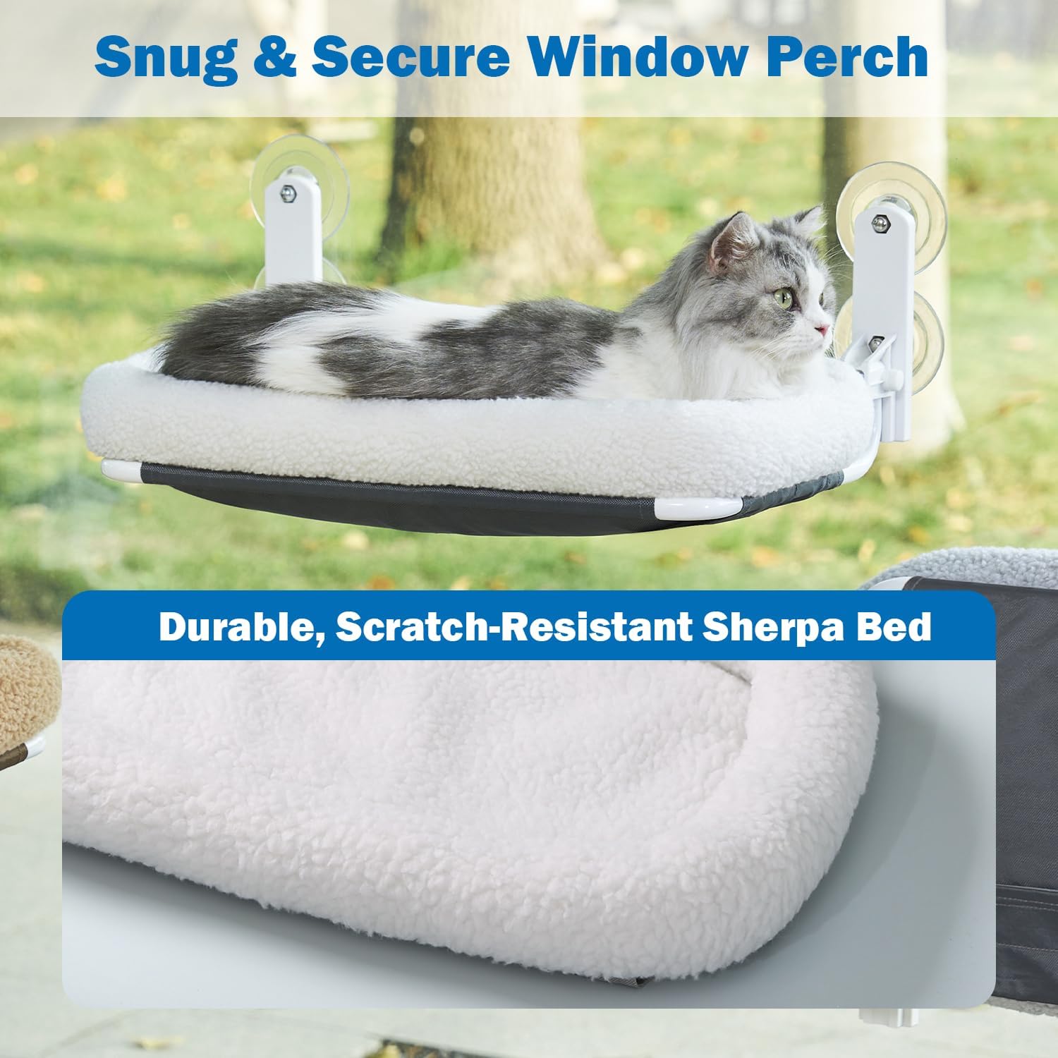 Foldable Cat Hammock for Window - Cordless, Embeded Machine Washable Bed, Robust Metal Frame - Cat Window Perch for