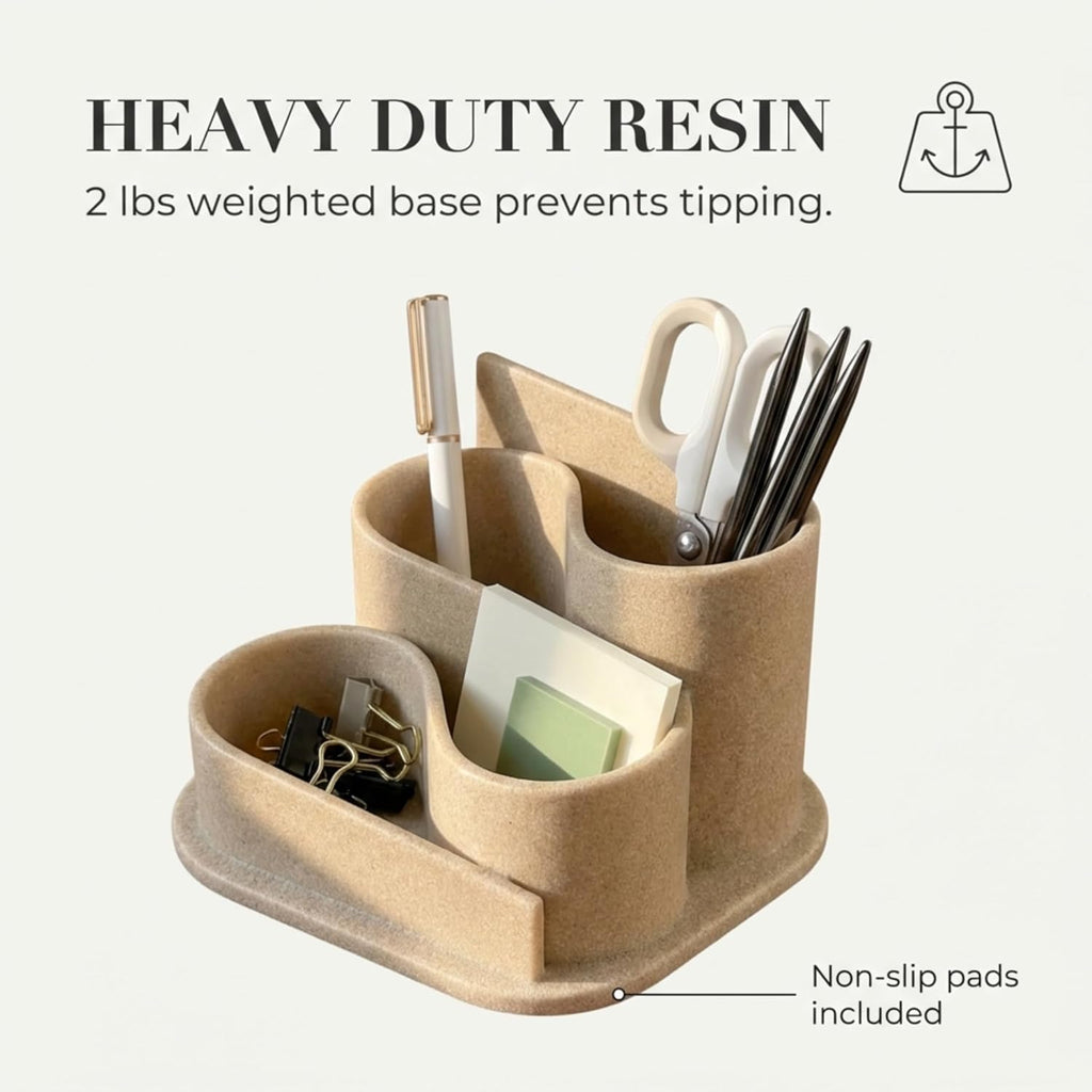 Aesthetic Desk Organizer - Aesthetic Office Desk Accessories - Boho Pen Holder - Neutral Beige Desk Accessories