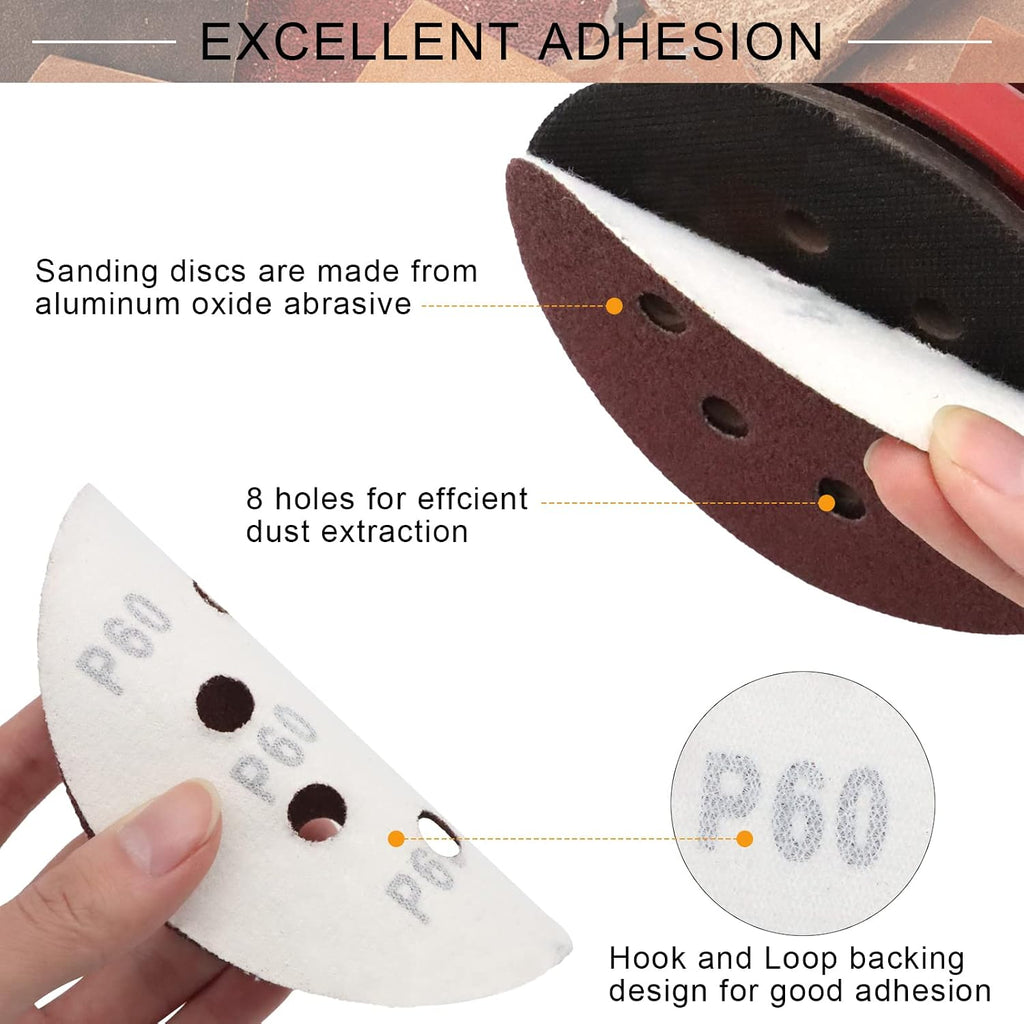 5 Inch 8 Hole Sanding Discs, 110PCS Mixed Grits Sandpaper Assortment | Aluminum Oxide, Hook and Loop Random Orbital