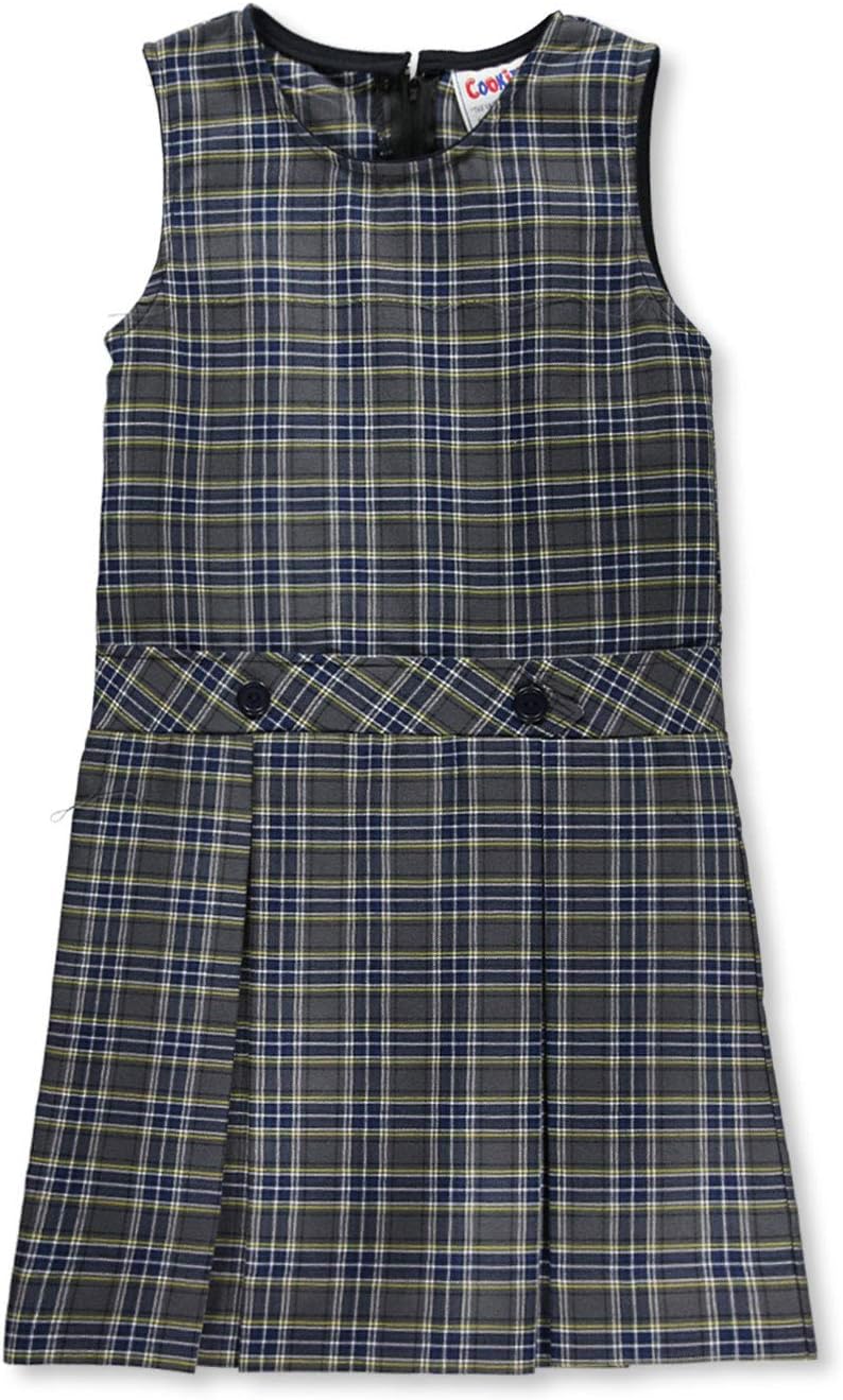 Cookies' Brand Big Girls' Bib Front Jumper - Gray/Blue/White/Gold *Plaid #42*