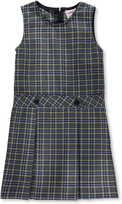 Cookies' Brand Big Girls' Bib Front Jumper - Gray/Blue/White/Gold *Plaid #42*