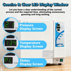 18L Autoclave Sterilizer with Drying Function, 1500W Tabletop Class N High Pressure Steam Sterilizer, 110V Autoclave