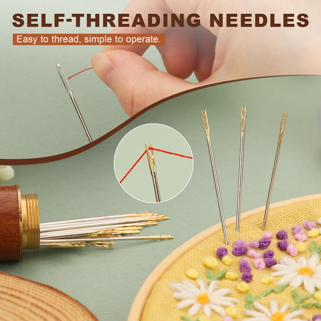60PCS Self Threading Needles 6Sizes Large Eye Hand Sewing Needles
