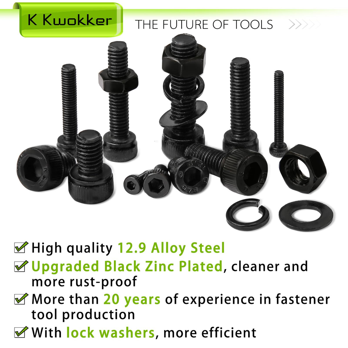 M2 M3 M4 M5 Hex Socket Bolt & Nut Assortment Kit, 2410Pcs