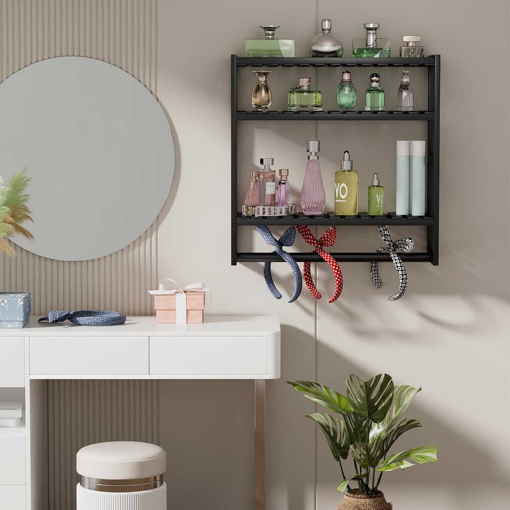 Towel Rack Bathroom Storage Shelves Over The Toilet with Towel Bar 100% Bamboo Adjustable Height Floating Shelf Wall