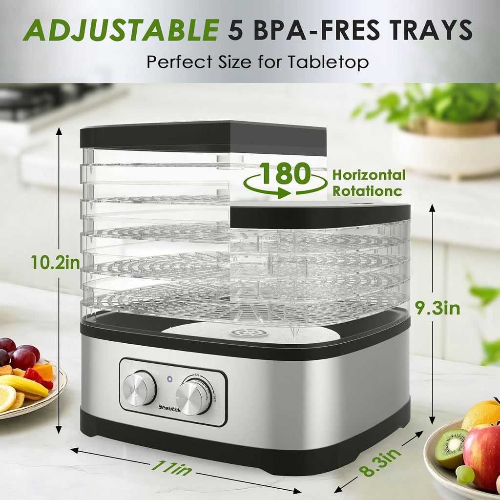Food Dehydrator, 5 BPA-Free Trays, Adjustable Temperature Control | Dehydrators for Jerky, Fruit, Herb & Dog Treats