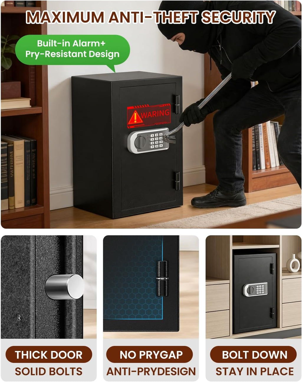 [2026 Upgraded] -35 Min Real Fireproof Safe-3.6 Cu Ft Large Safe for Home | Security Safe Box with Smart Alarm