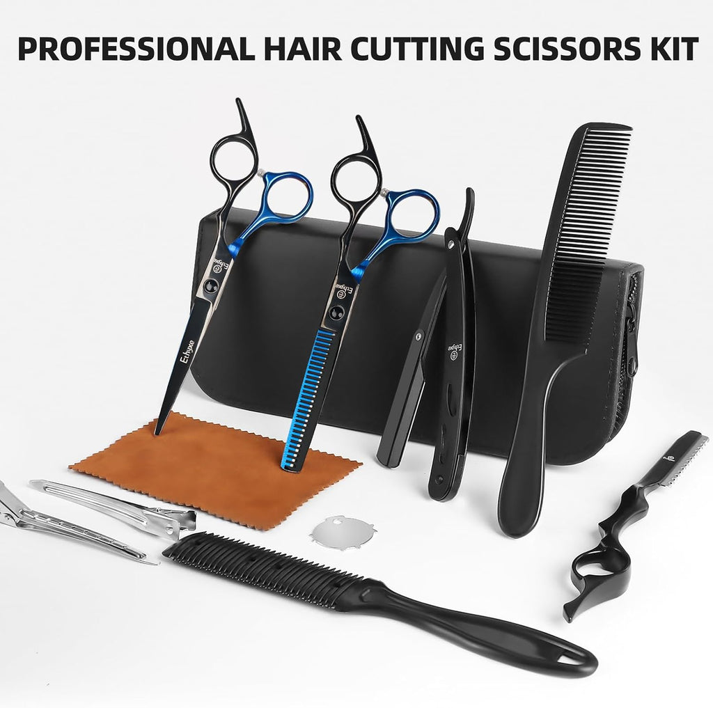 Hair Cutting Scissors Set Professional | Hair Shears Kit with Thinning Blender & Straight Scissors for Men Women Home