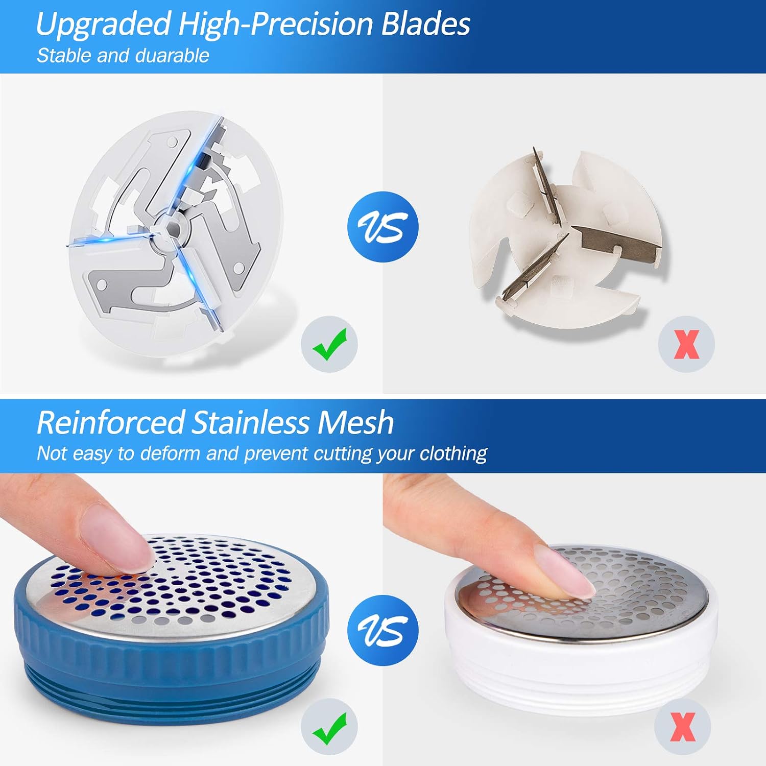Fabric Shaver and Lint Remover, Portable Sweater Defuzzer | Battery Operated, 2 Speeds, 2 Replaceable Stainless Steel