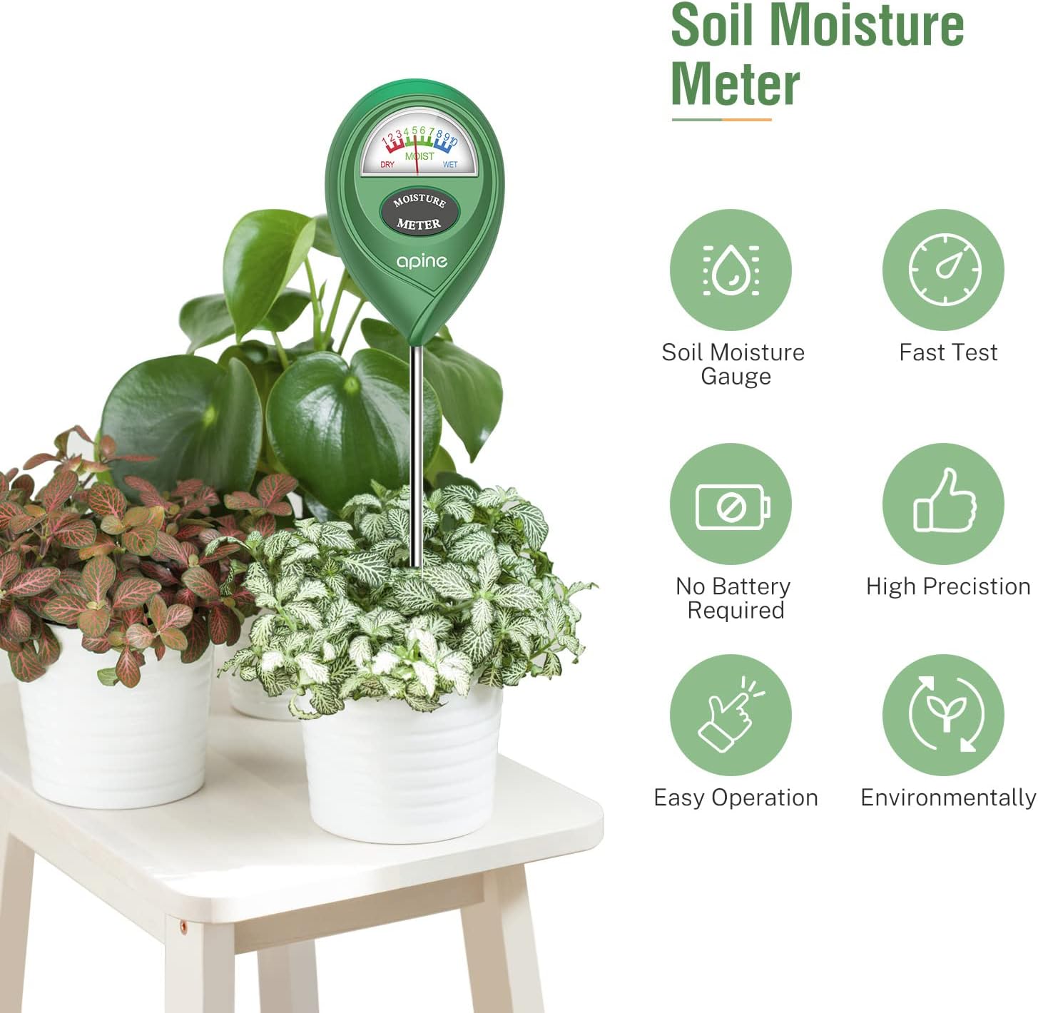 Soil Moisture Meter,Plants Moisture Meter,Plant Water Meter for Indoor/Outdoor Plants,Hydrometer for Plants（Green）