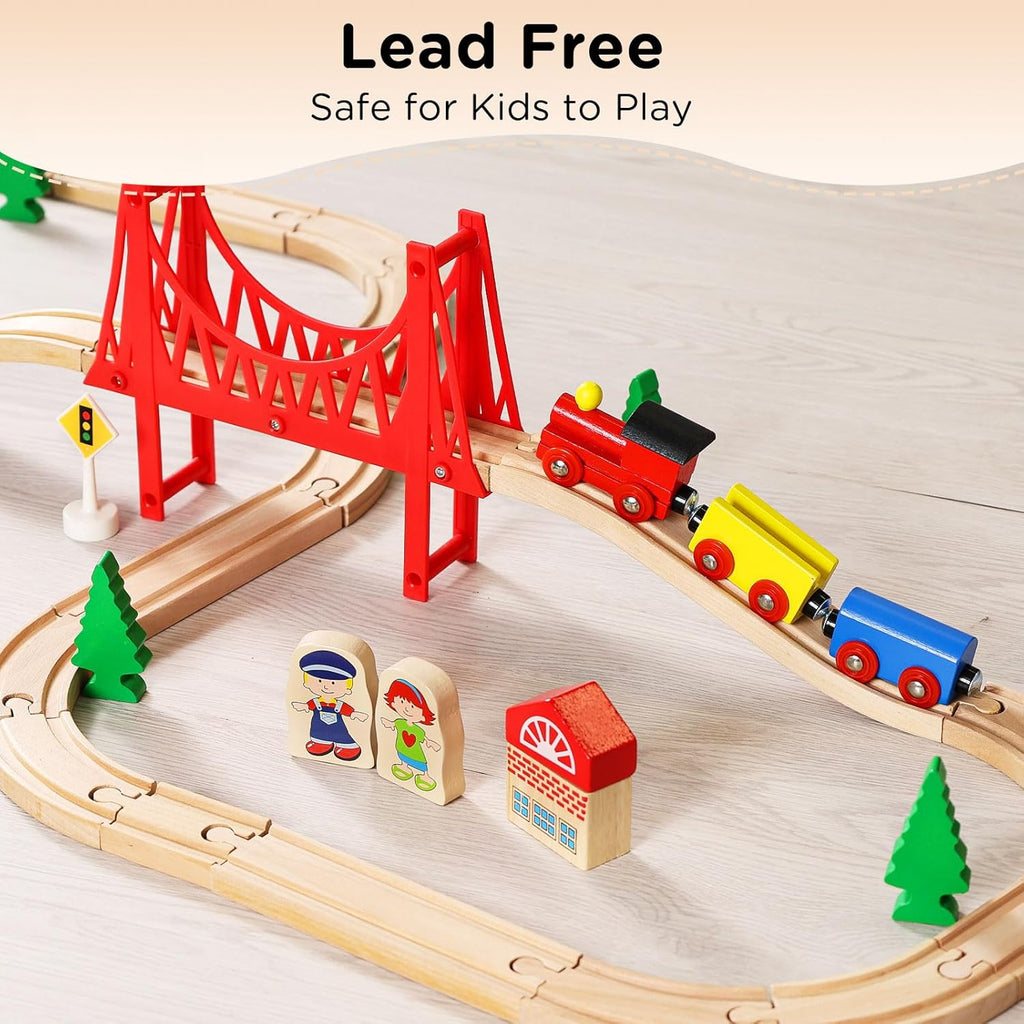 Wooden Train Set for Toddler - Double-Side Wooden Tracks Fits Brio, Thomas, Melissa and Doug - Expandable