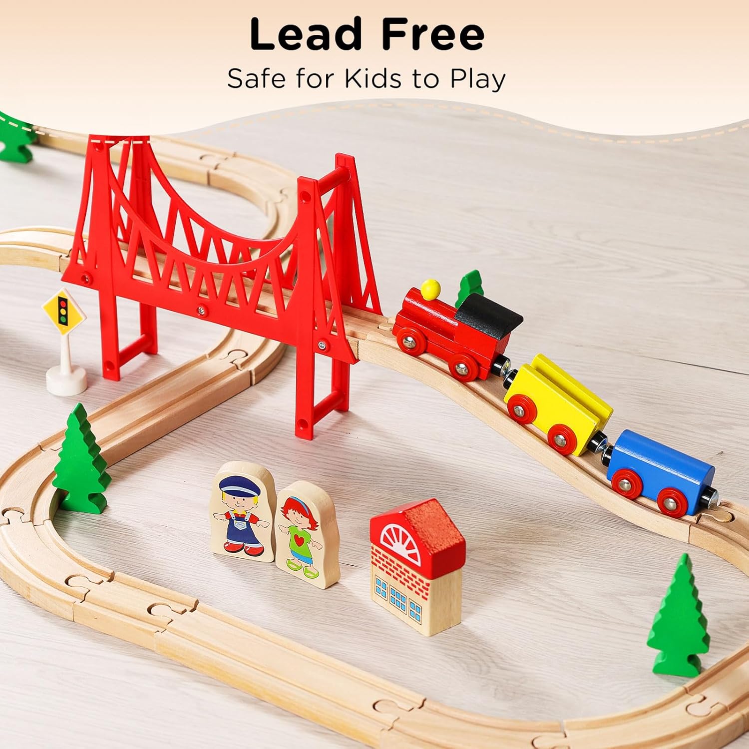 Wooden Train Set for Toddler - Double-Side Wooden Tracks Fits Brio, Thomas, Melissa and Doug - Expandable