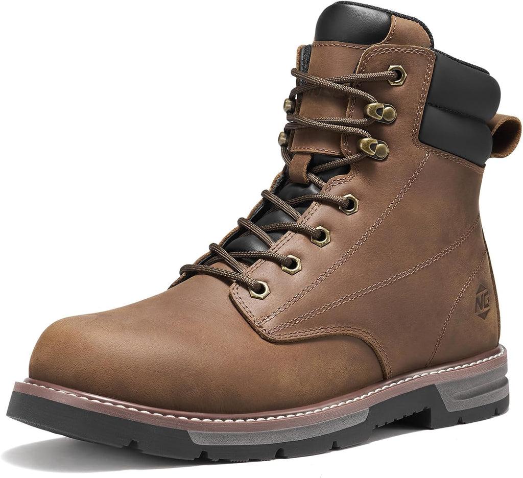 Steel Toe Work Boots for Men, Water Resistant Crazy Horse Leather | Comfortable Lightweight Non Slip Work Shoes, EH