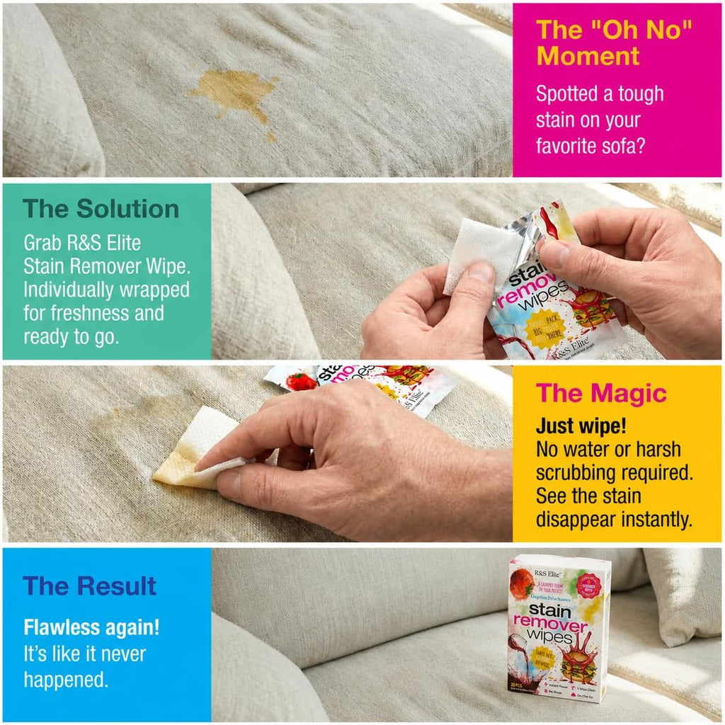 Stain Remover Wipes, 20 Count, Individually Wrapped, Instant Stain Removal