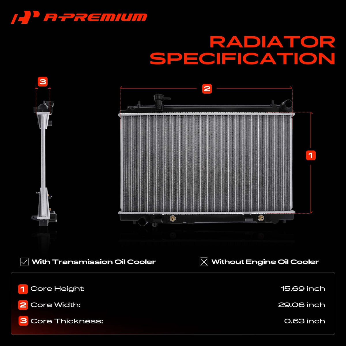 A-Premium Engine Coolant Radiator Assembly with Transmission Oil Cooler