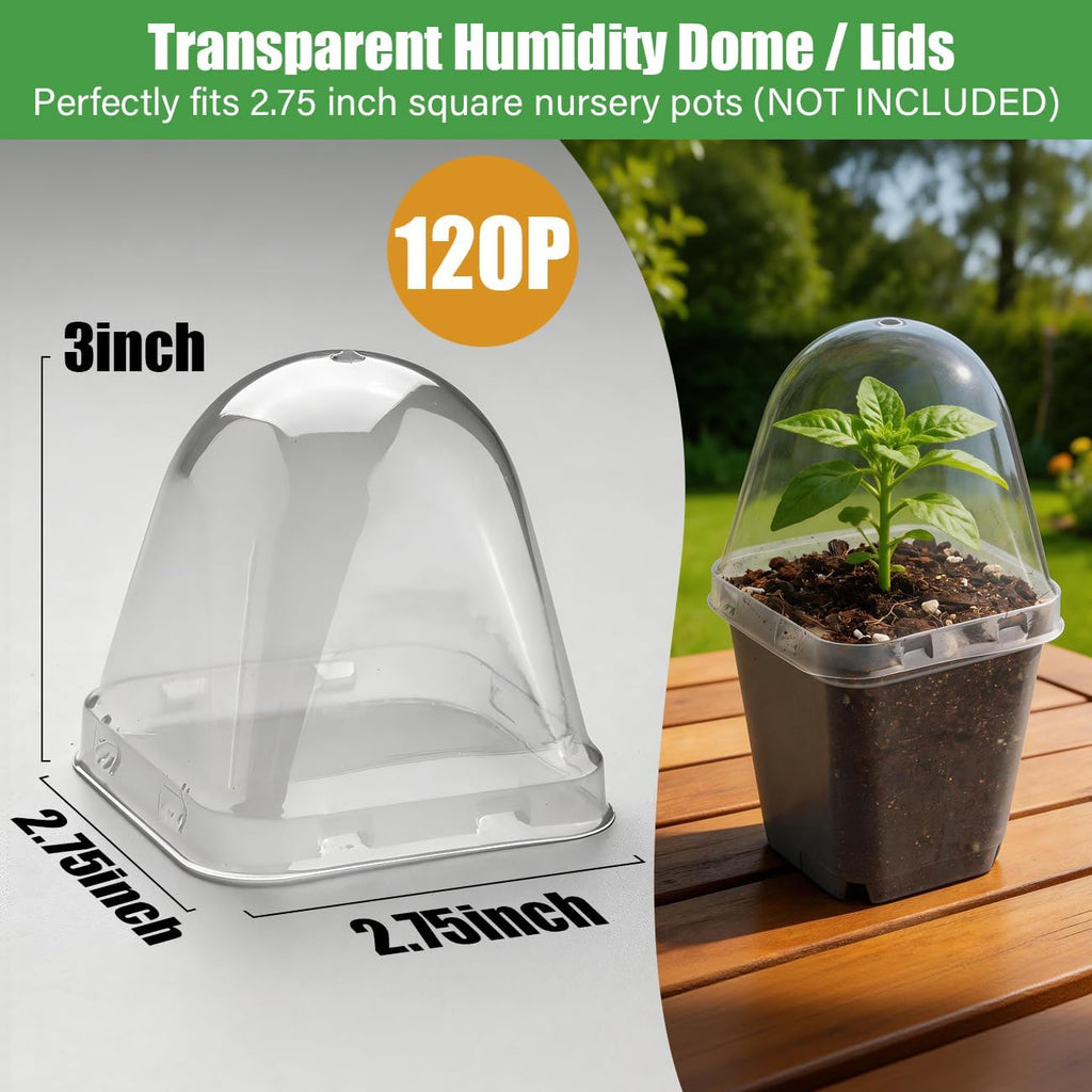 120 Pack Clear Humidity Domes, Transparent Seedling Domes Compatible with 2.7 Inch Square Nursery Pots for Seedlings