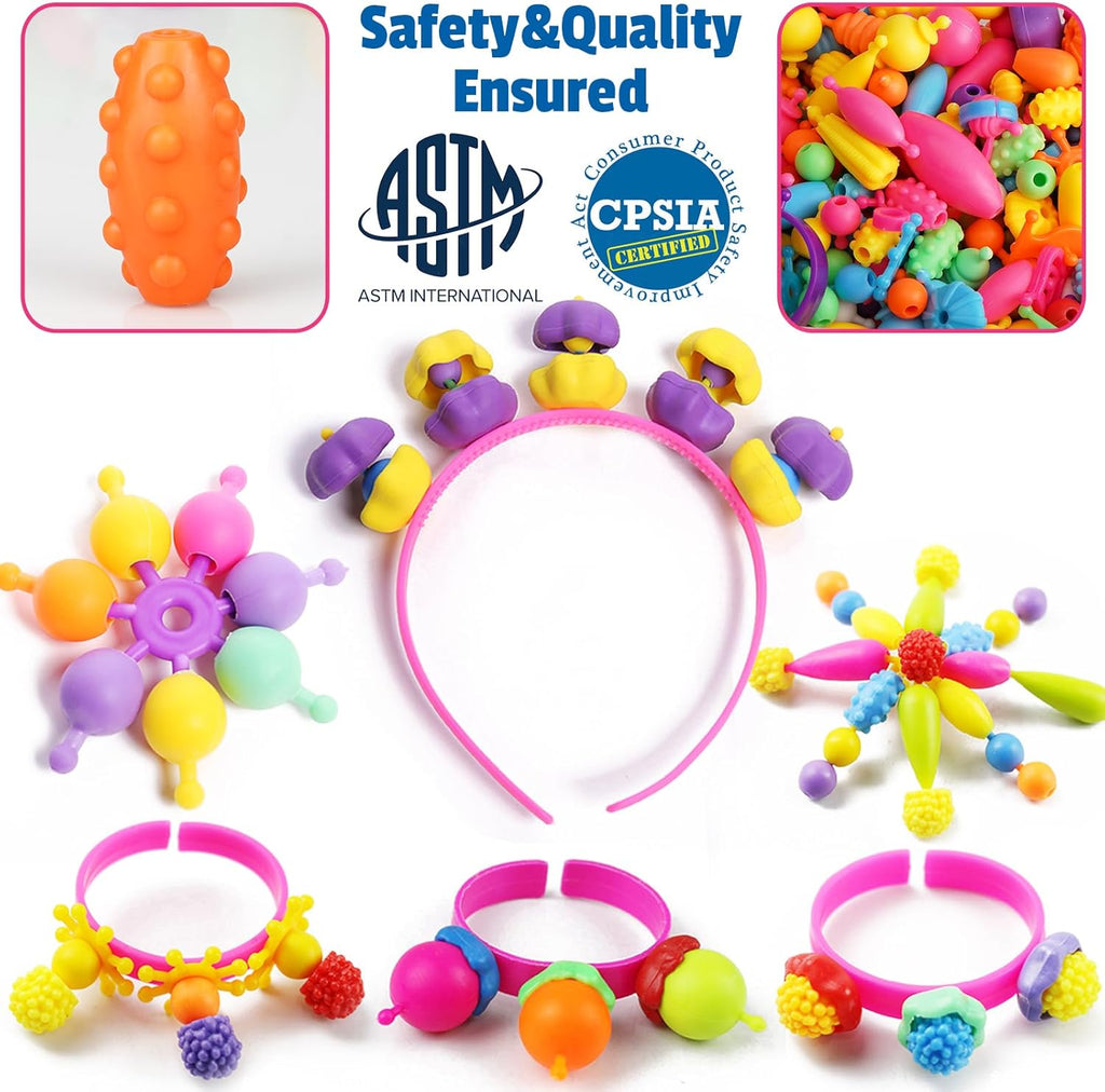 520+ Snap Pop Beads - Jewelry Making Beads Charms Style Craft Kit, Arts and Crafts for Kids Ages 4-8, Toys for 3 4 5
