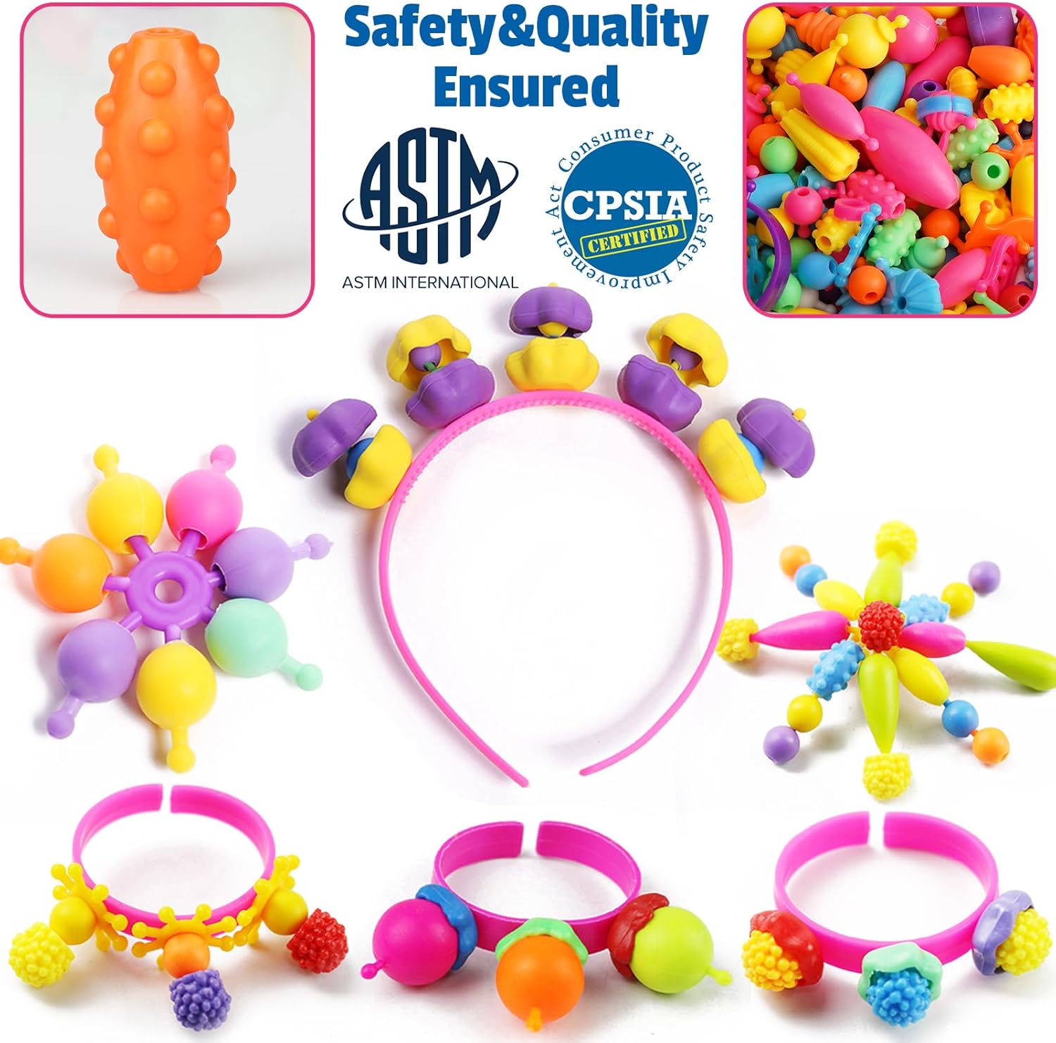 520+ Snap Pop Beads - Jewelry Making Beads Charms Style Craft Kit, Arts and Crafts for Kids Ages 4-8, Toys for 3 4 5
