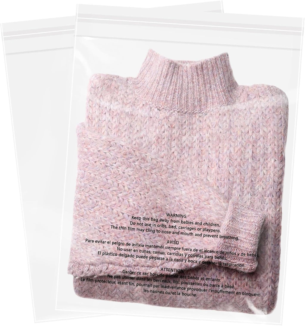 12" x 15" (100 Count) Clear Poly Bags with Suffocation Warning