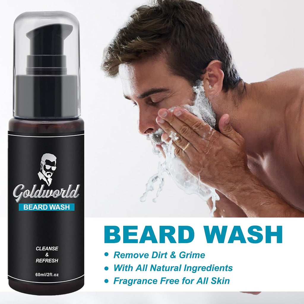 Beard Kit,Beard Grooming Kit w/Beard Wash/Shampoo,2 Packs Beard Oil,Beard Balm,Beard Wash,Brush,Comb,Scissor,Storage