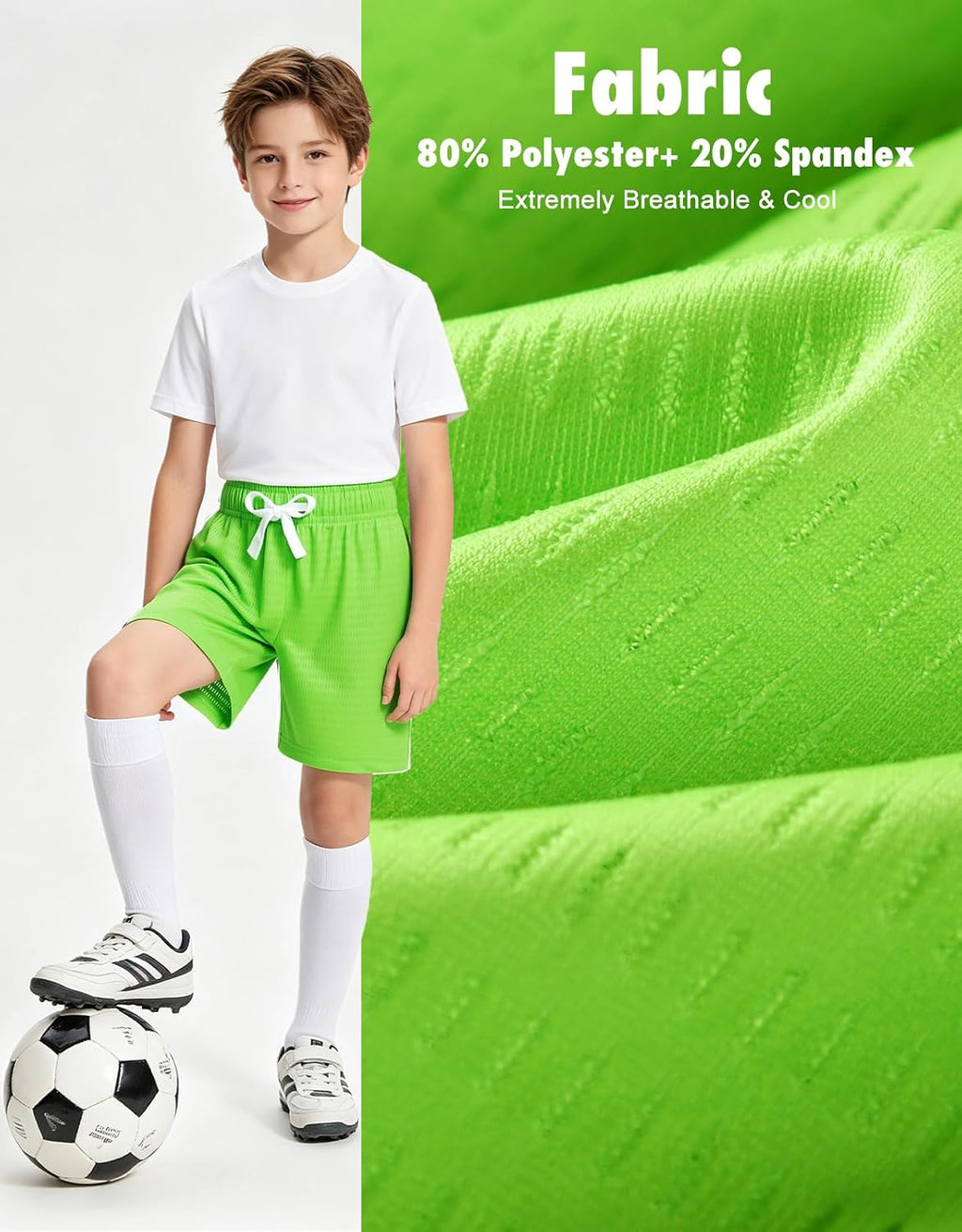 Boys Athletic Shorts Quick Dry Mesh Lightweight Basketball Shorts for Kids with Elastic Waist Drawstring Green Deep