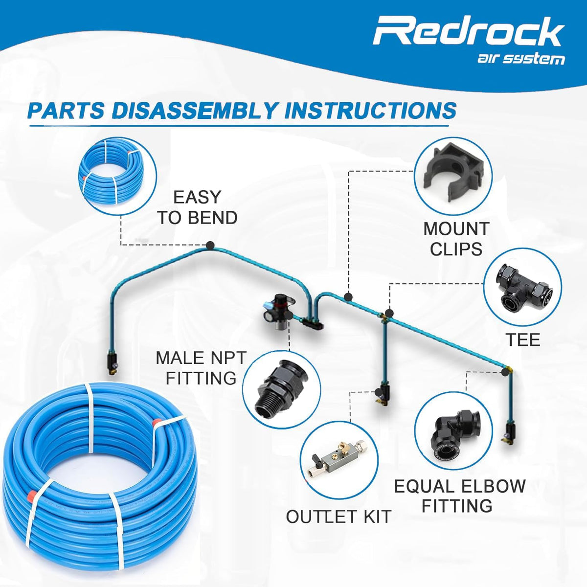 Compressed Air Piping System 3/4" x 100 feet HDPE Aluminum Air Line Kit with Elbow Air Pipe Fitting for Shop Garage 200PSI and 2 Pack 3/4 inch Straight Air System Fittings with 3/4" Male NPT Thread