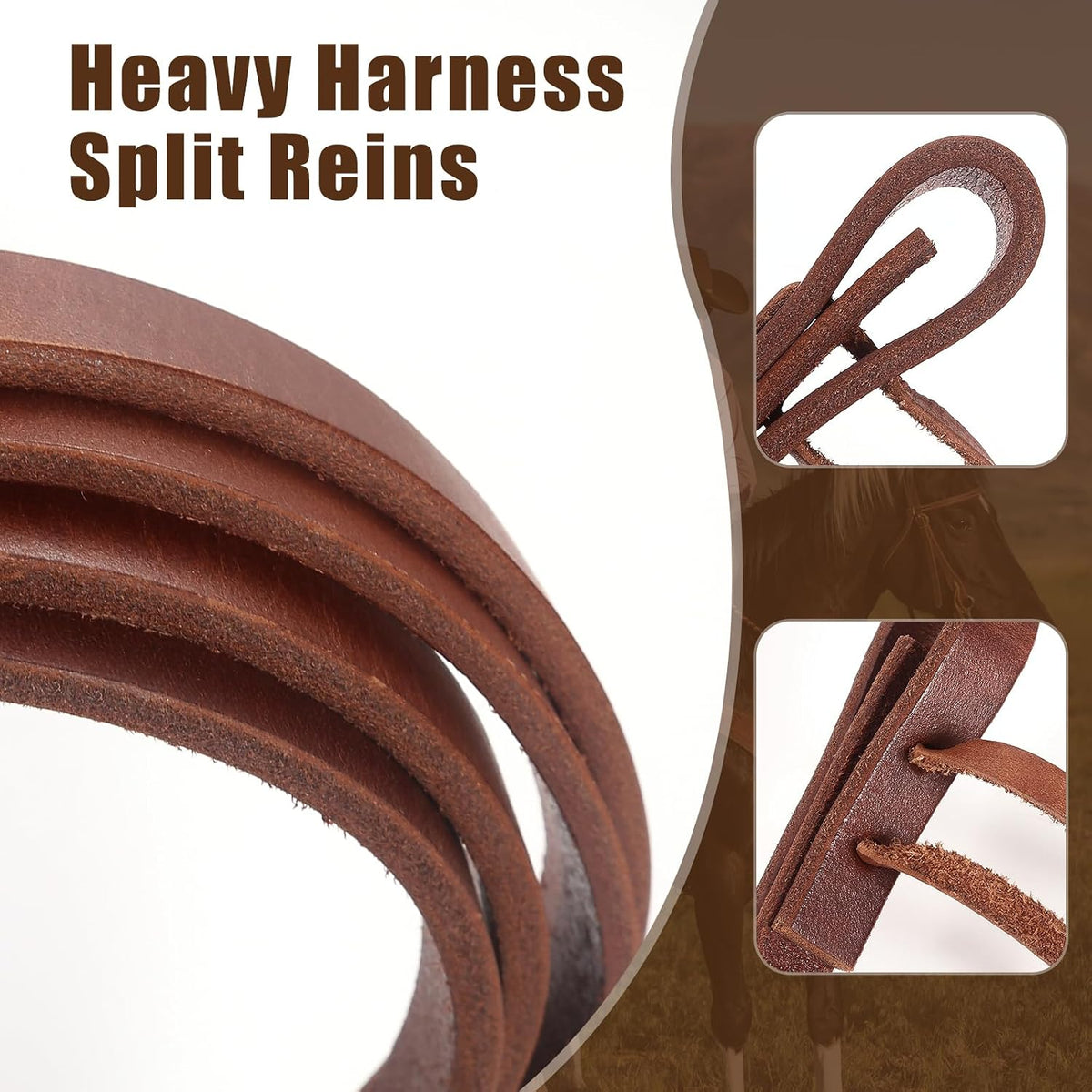 Extra Heavy Harness Split Reins, Heavy Oil Weighted,Broken in,Supple Leather Reins, 5/8" x 7'