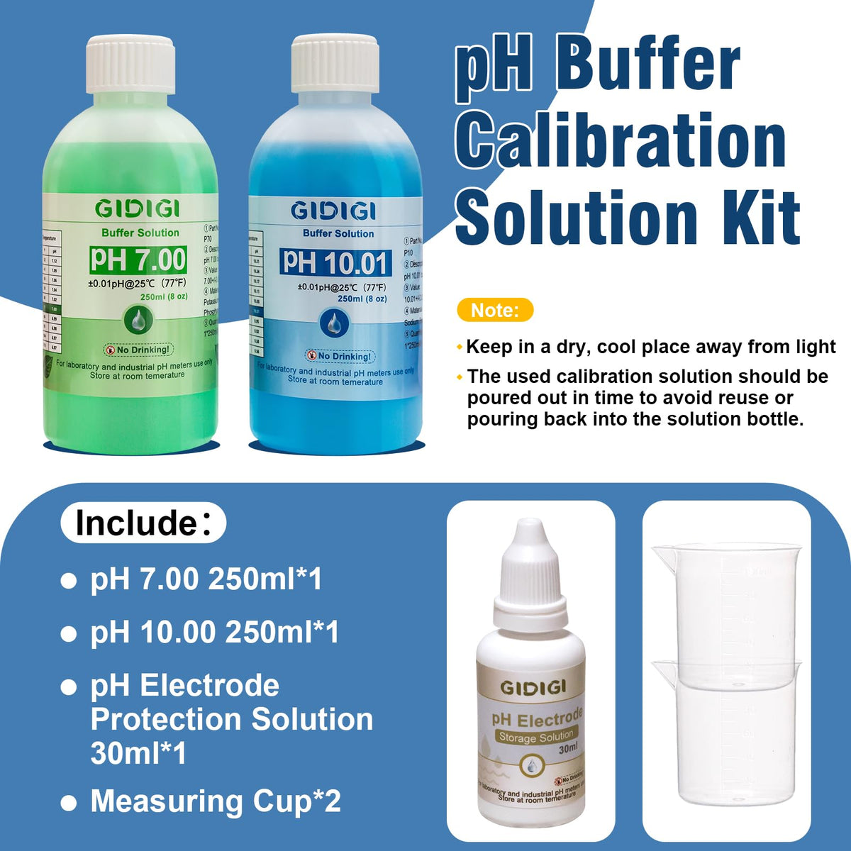 pH Meter Calibration Buffer Includes pH 7.00, 10.01 and Storage Solution