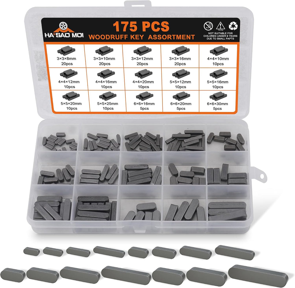 175pcs Woodruff Key Stock Assortment Stainless Steel Half Moon Key