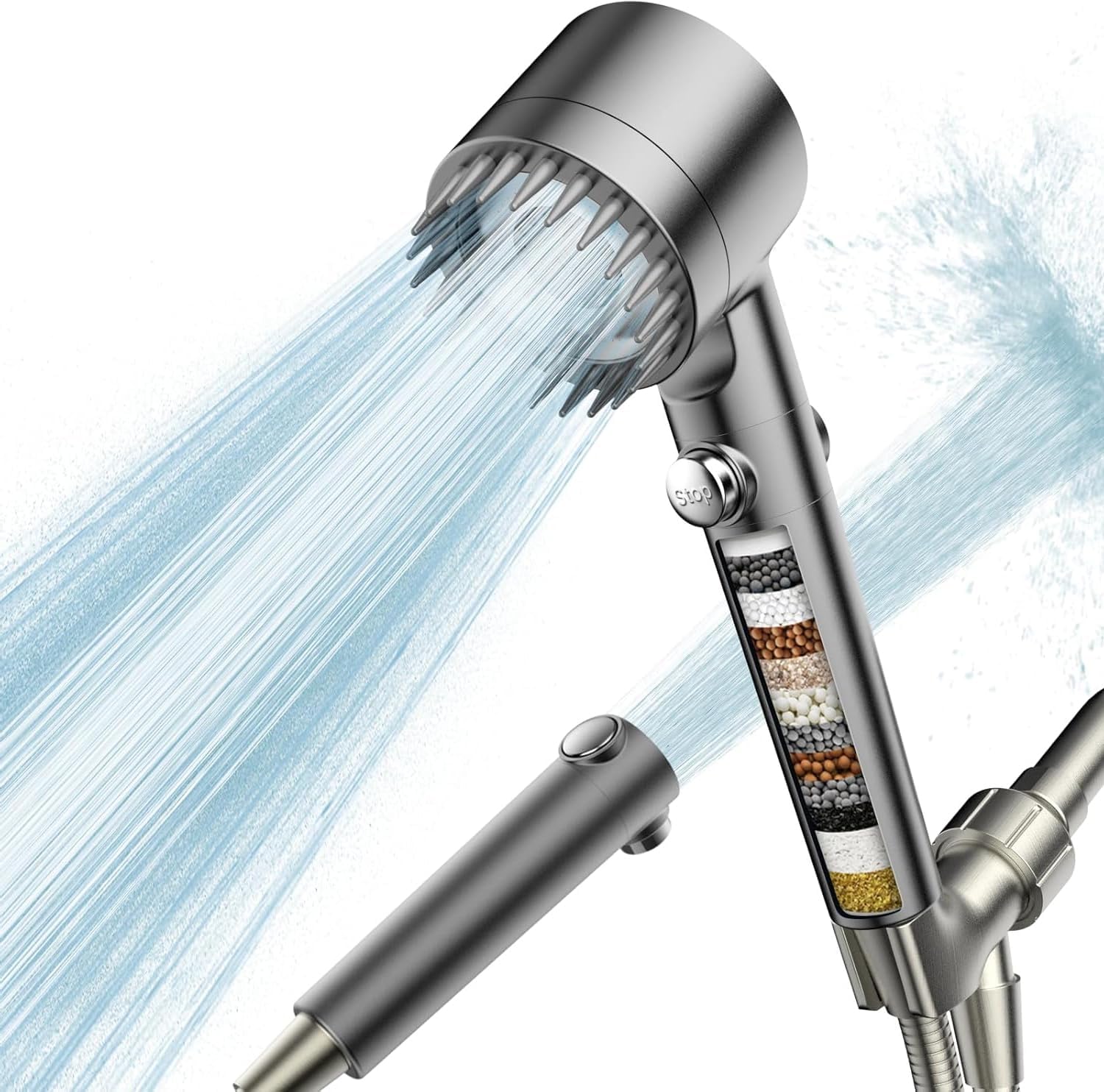 Filtered Shower Head with Handheld,High Pressure Shower Heads Filter | ON/OFF Switch,4 Spray,Built-in Power