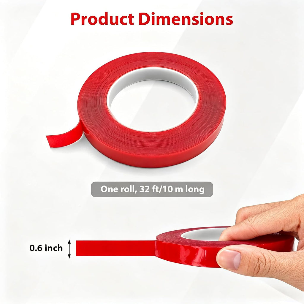 Heavy Duty Double Sided Mounting Tape, 32 Ft x 0.6 Inch Clear Acrylic