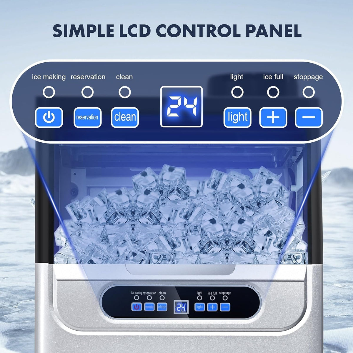 100LBS/24H Commercial Ice Maker Machine Under Counter/Freestanding