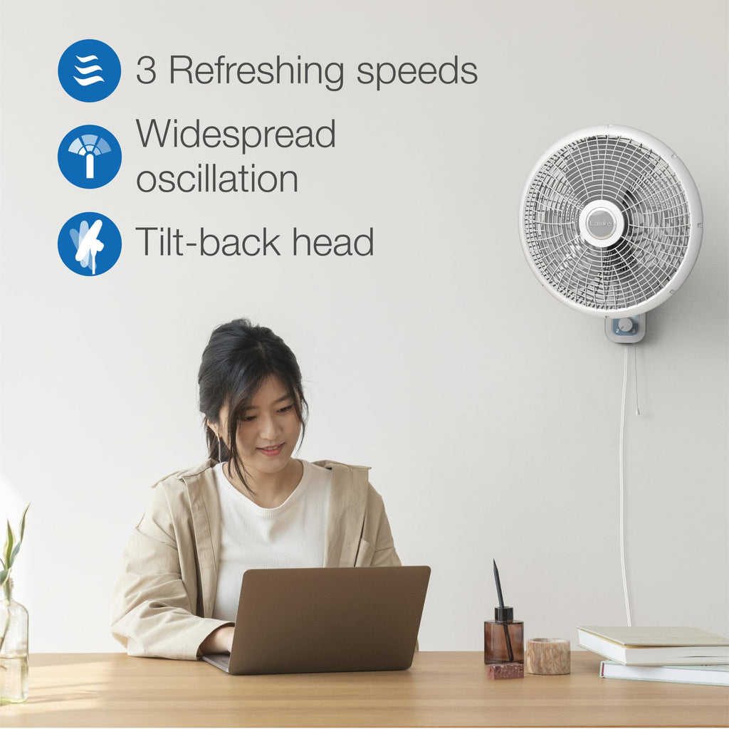 3-Speed Oscillating Wall Mount Fan - 16" - M16900 - Light Gray