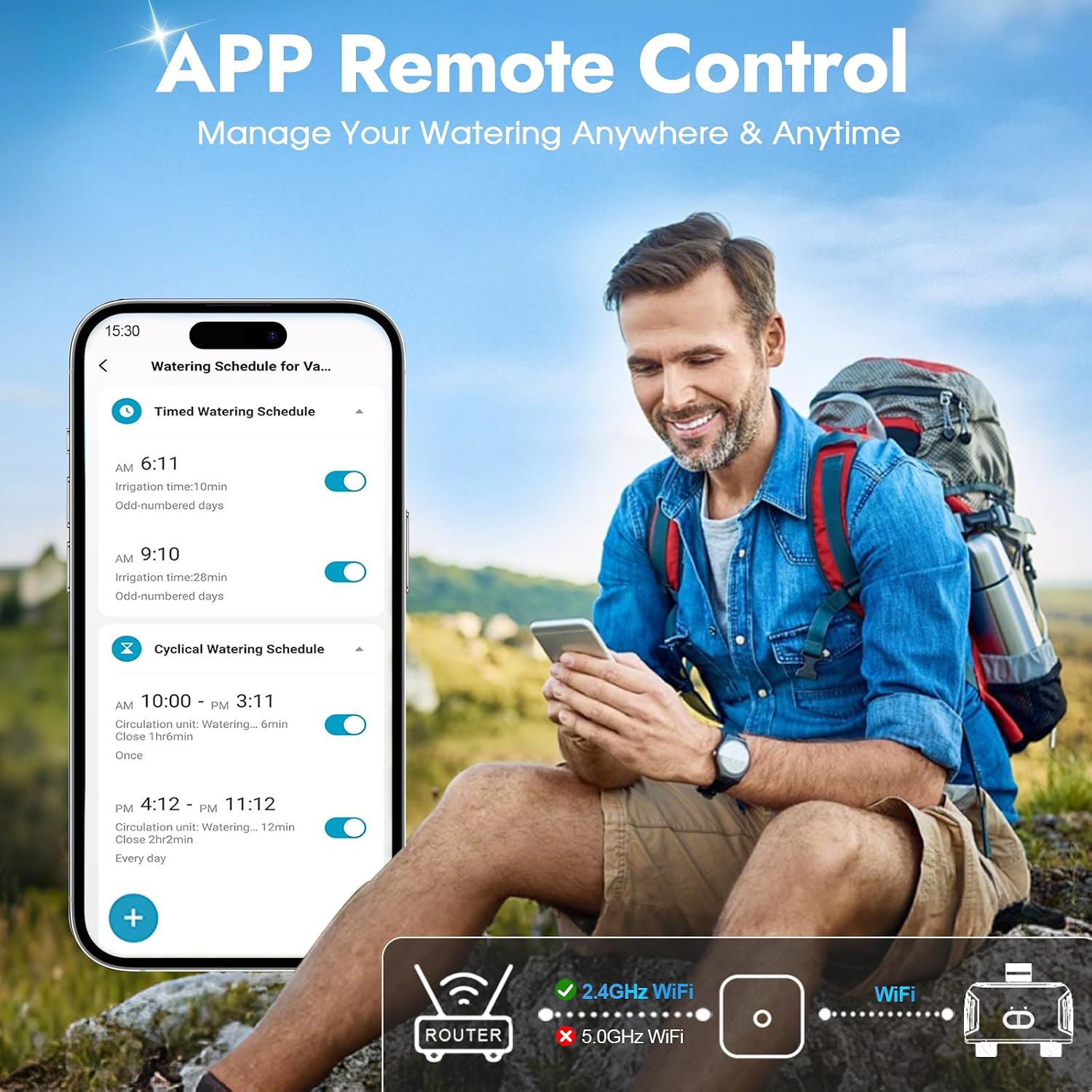 WiFi Water Timer for Garden Hose with Brass Inlet,Smart Hose Timer with WiFi Hub, APP & Voice Control,Up to 20