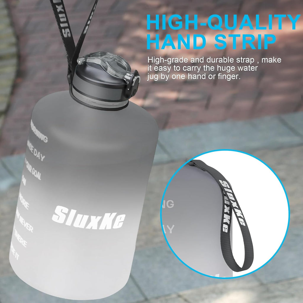 1 Gallon Motivational Sports Water Bottle with Time Marker, BPA Free 128oz Leak Proof Jug, Black, Plastic, 128